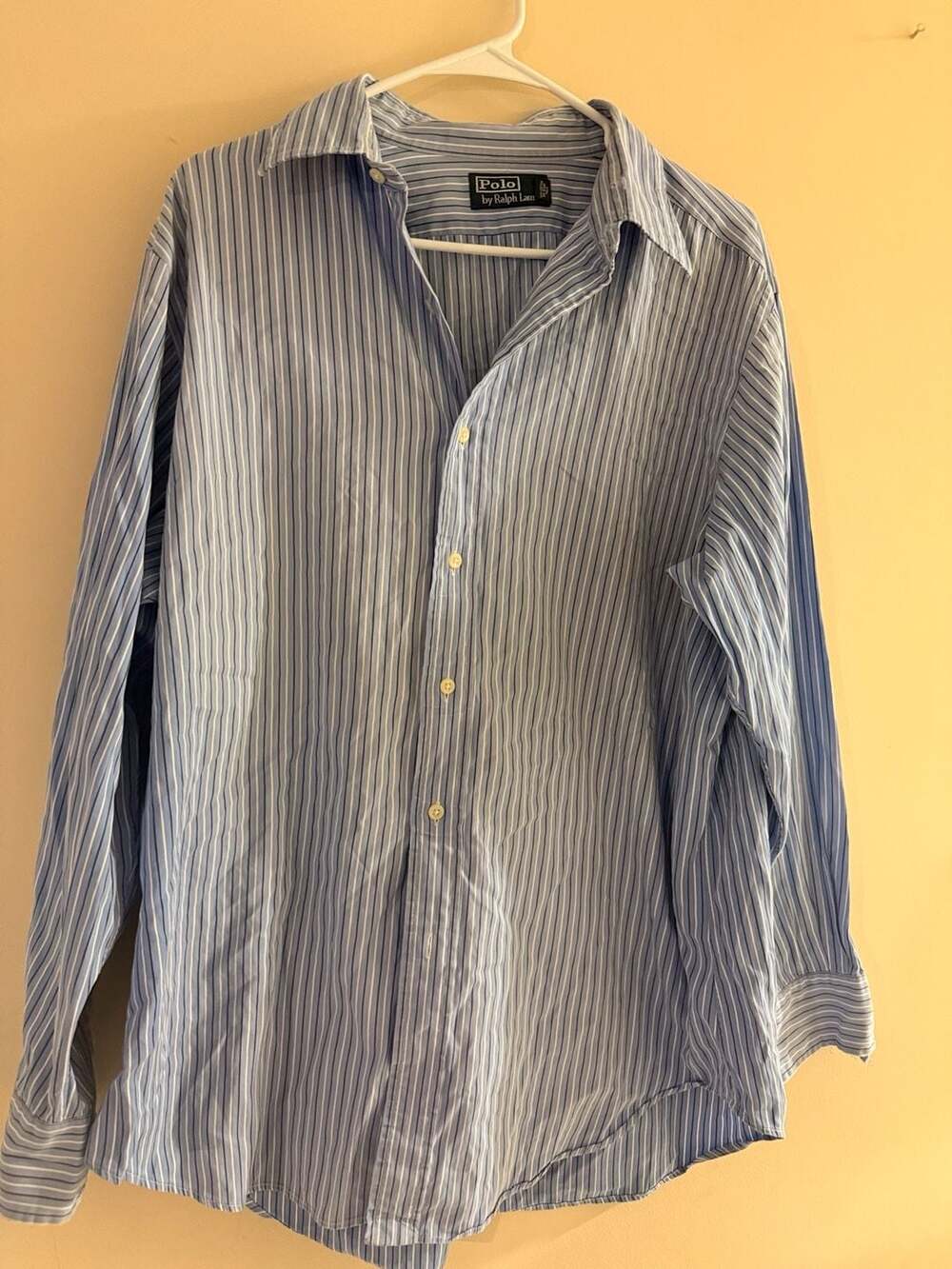 Polo Ralph Lauren Blue White Striped Button Down Shirt Size 16.5 32/33